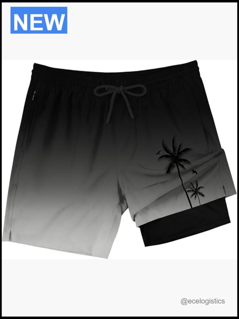 Men Swim Trunks with Compression Liner 7 Inseam Zipper Pockets